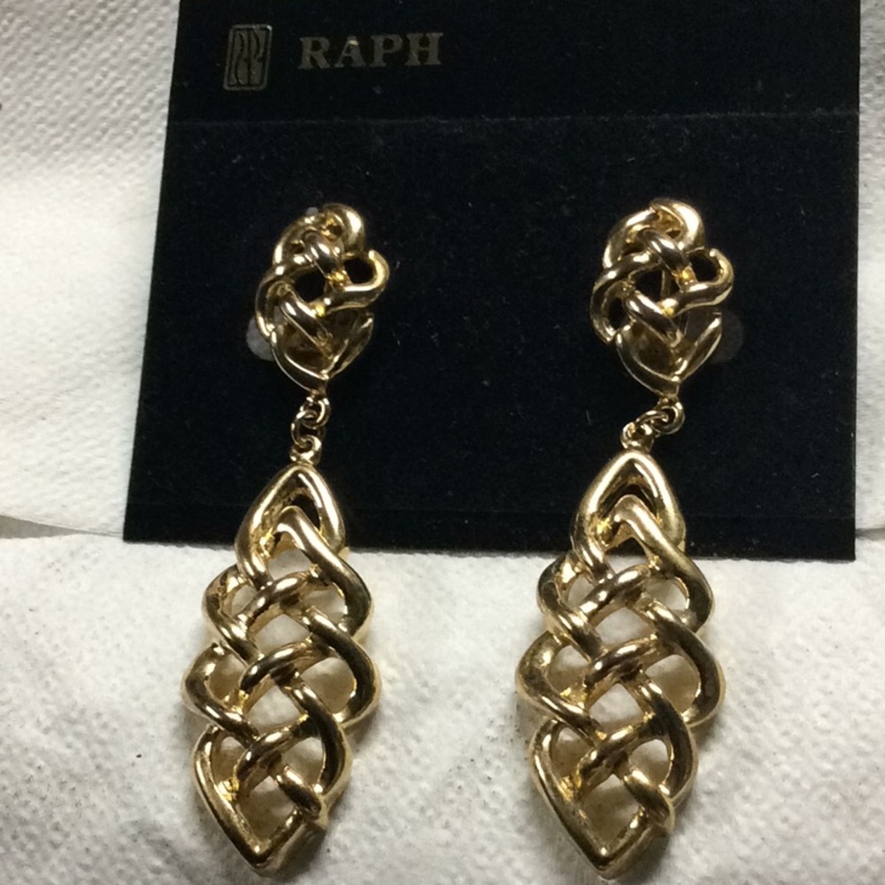 Elegant GOLD Tone Clip On Earrings. Vintage Dangles New Old Stock Gold Tone